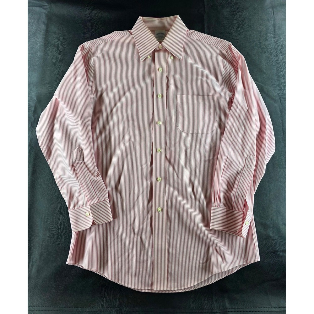 Brooks Brothers Slim Fit Non-Iron Red White Stripe Dress Shirt 15.5 32